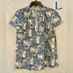 Nannette Blue and White Paisley Blouse